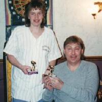 Annette and Mike M with Jackass Award.